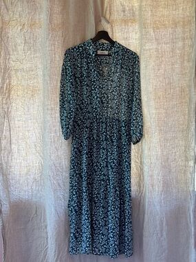 ba&sh Teal Floral V‑Neck Midi Dress